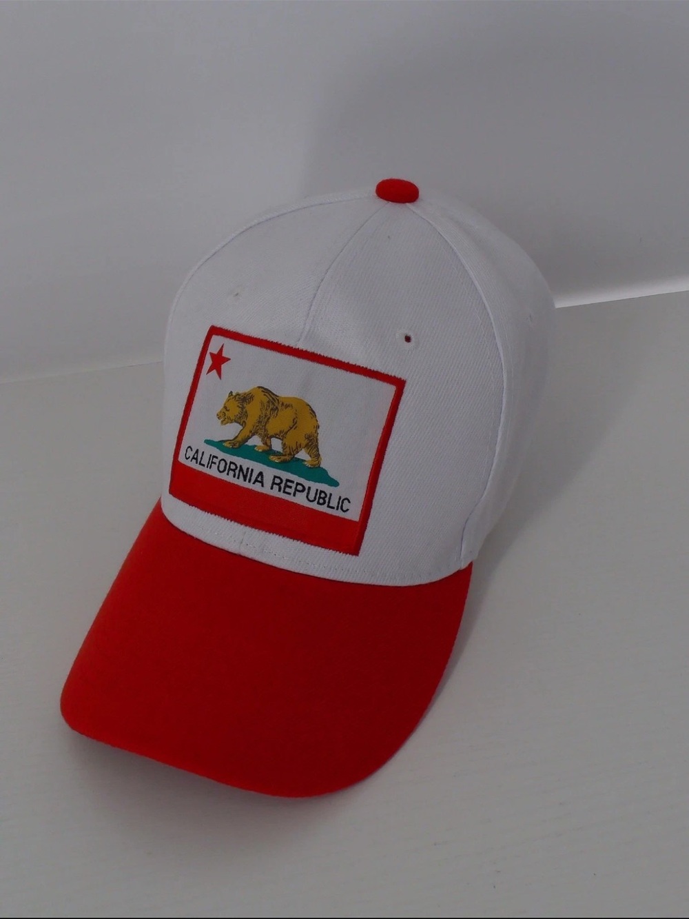 California Republic Embroidered Patch White and Red Adjustable Cap Hat One Size
